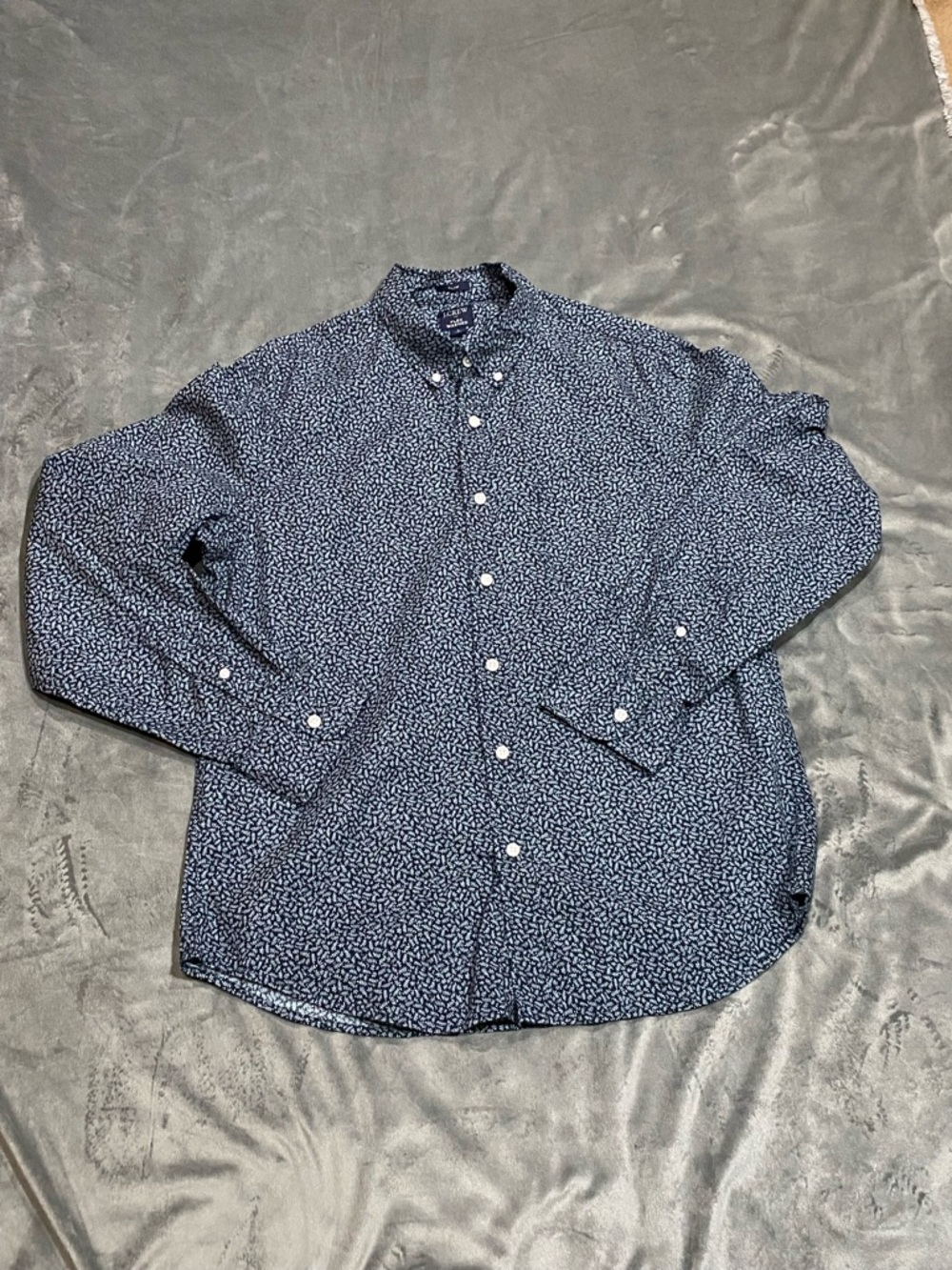 J. Crew Factory Navy & White Micro Dot Button-Down Shirt